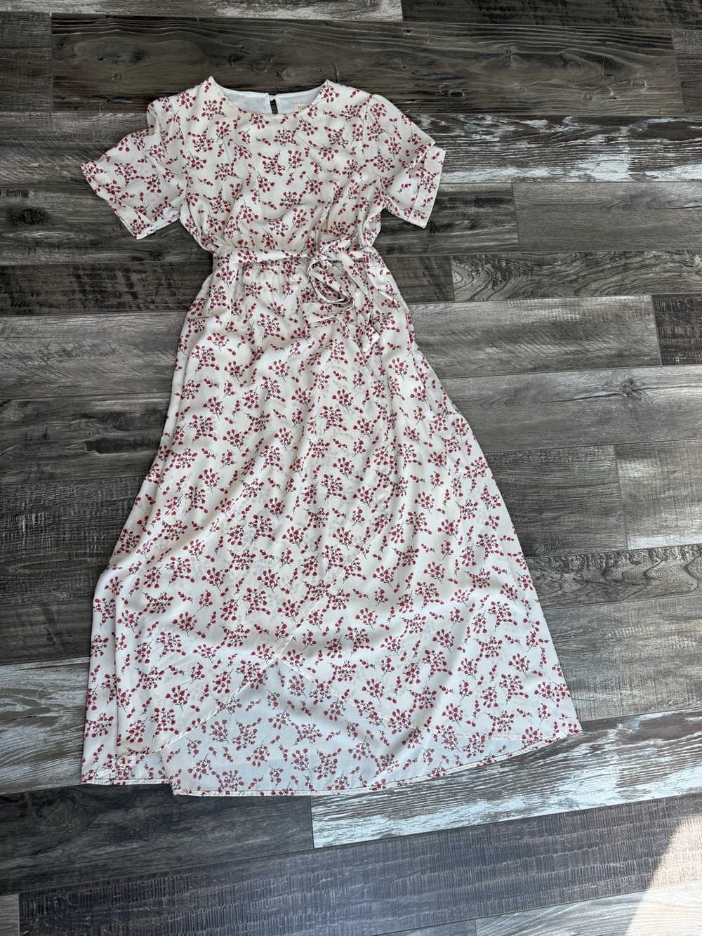 Roolee Cream Maxi Dress with Red Floral Print